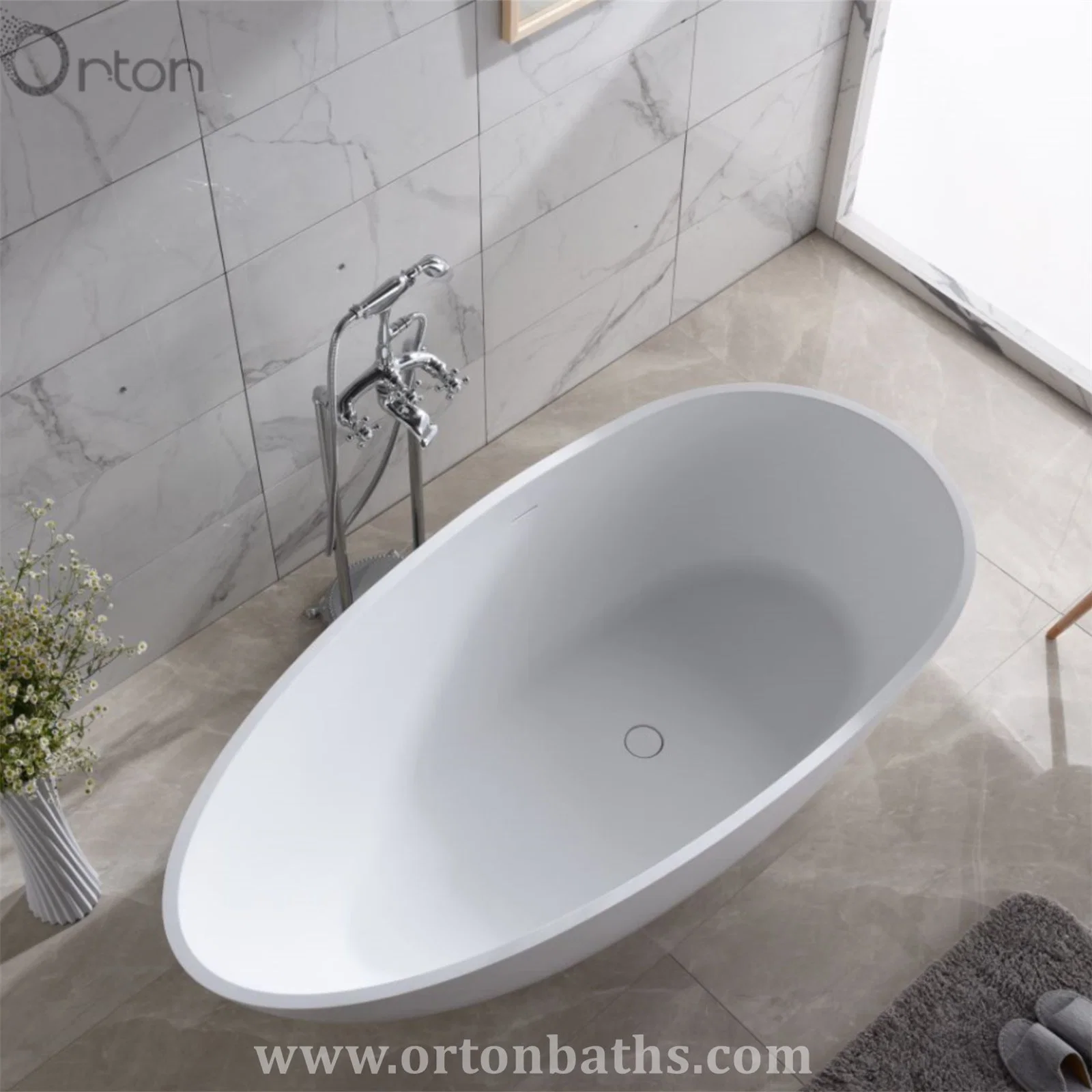 Oval Modern Sanitary Ware Bathroom Furniture Solid Surface Bathtub for Dubai Market