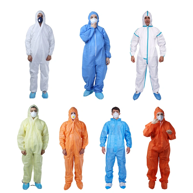 Morntrip Breathable White Blue Disposable Microporous Waterproof 50GSM 60GSM Coverall with Hood