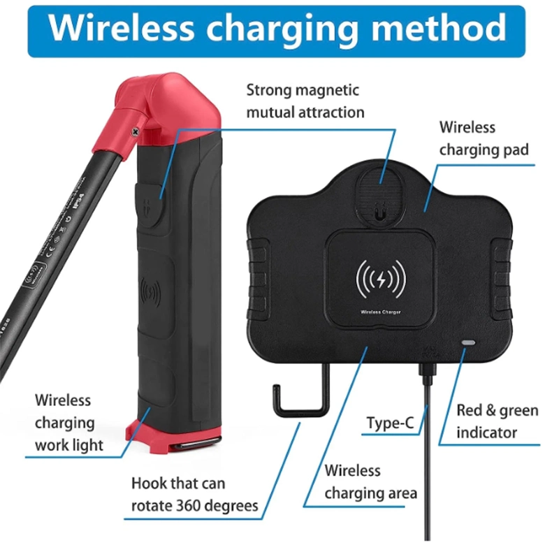 Luz DE trabajo LED de 1000 lúmenes Luz de trabajo recargable inalámbrica con Base magnética y gancho