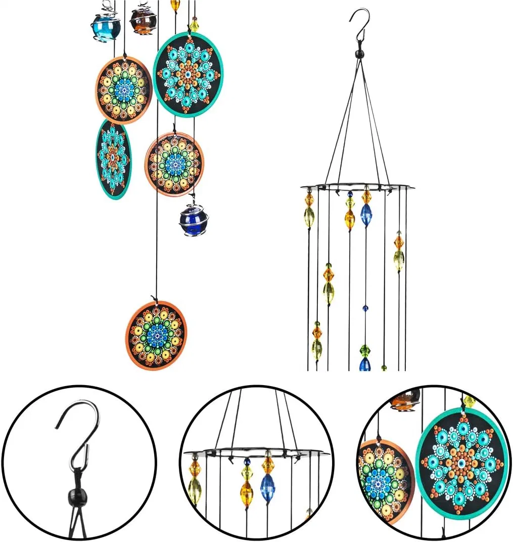 Flower Wind Chimes Outdoors with Colorful Glass Beads Deep Tone Memorial Sympathy Window Garden Home Decoration Hanging Windchimes for Outside