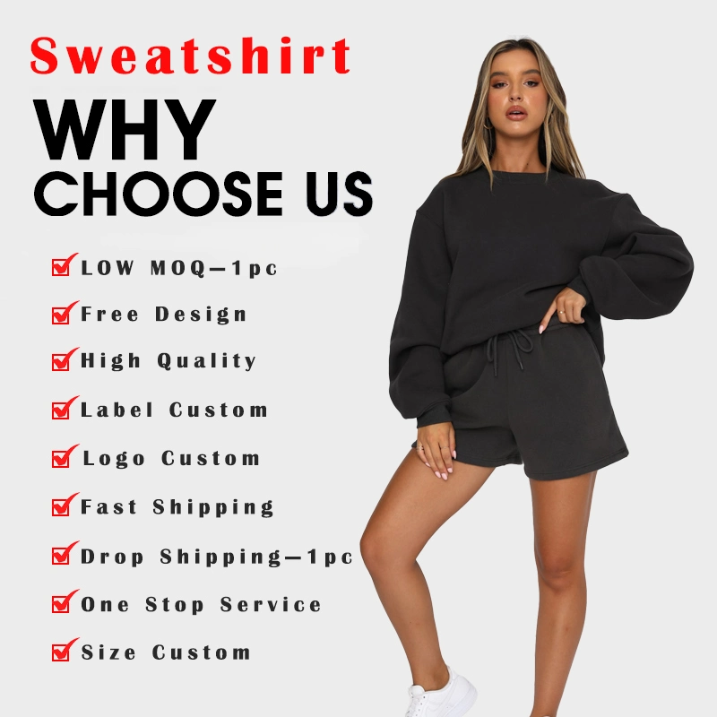 China Manufacuring Clothes Casual Tops for Women Custom Logo Basic Crewneck Plain Woman Pullover Sweatshirt