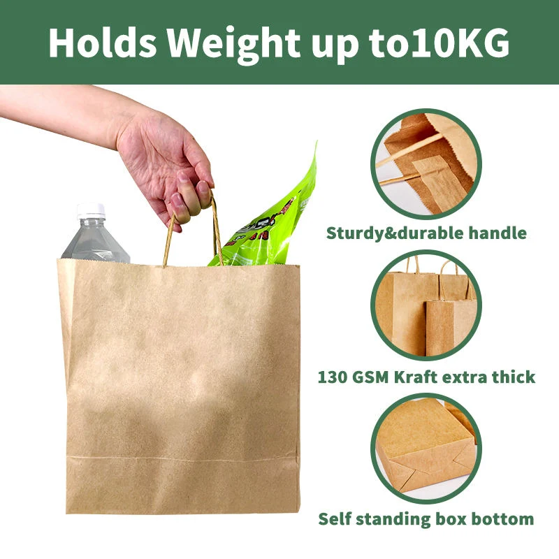 Biodegradable Printed Logo Kraft Paper Bakery Bag Carrier Shopping Bag Craft Paper for Food Takeaway