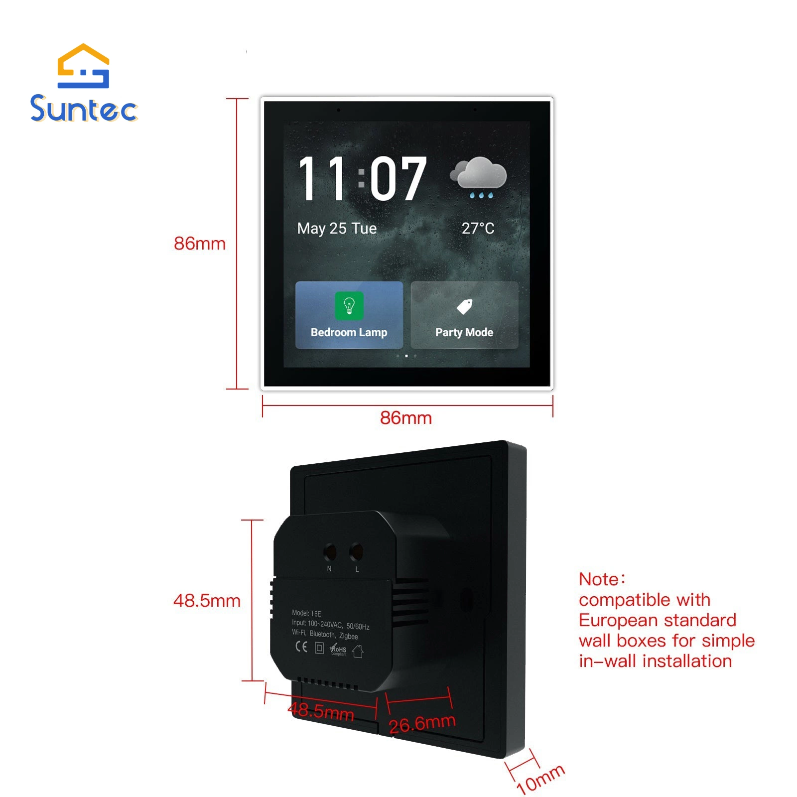 Panel de control del controlador de pantalla táctil WiFi integrado el sistema eléctrico de control remoto