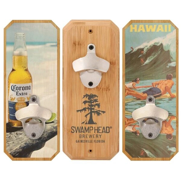 Bamboo Plaque Wall Mounted Bottle Opener