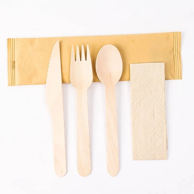 Wooden Cutlery Set for Kitchen Disposable Utensils Birch Wood Disposable Wooden Cutlery Set with Box