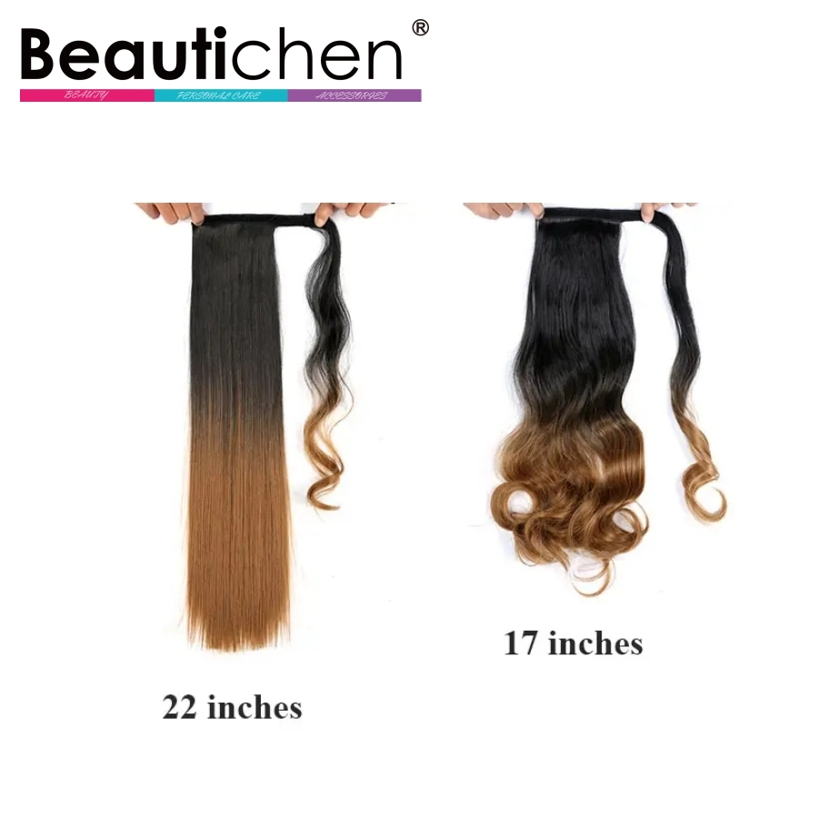 Beautichen barato Venta caliente tejido Cabello ondulado de 17 pulgadas de largo Ponytail Envoltura de la pieza de cabello sintético en el Clip Extensiones de Cabello ondulado Ponytail postizo