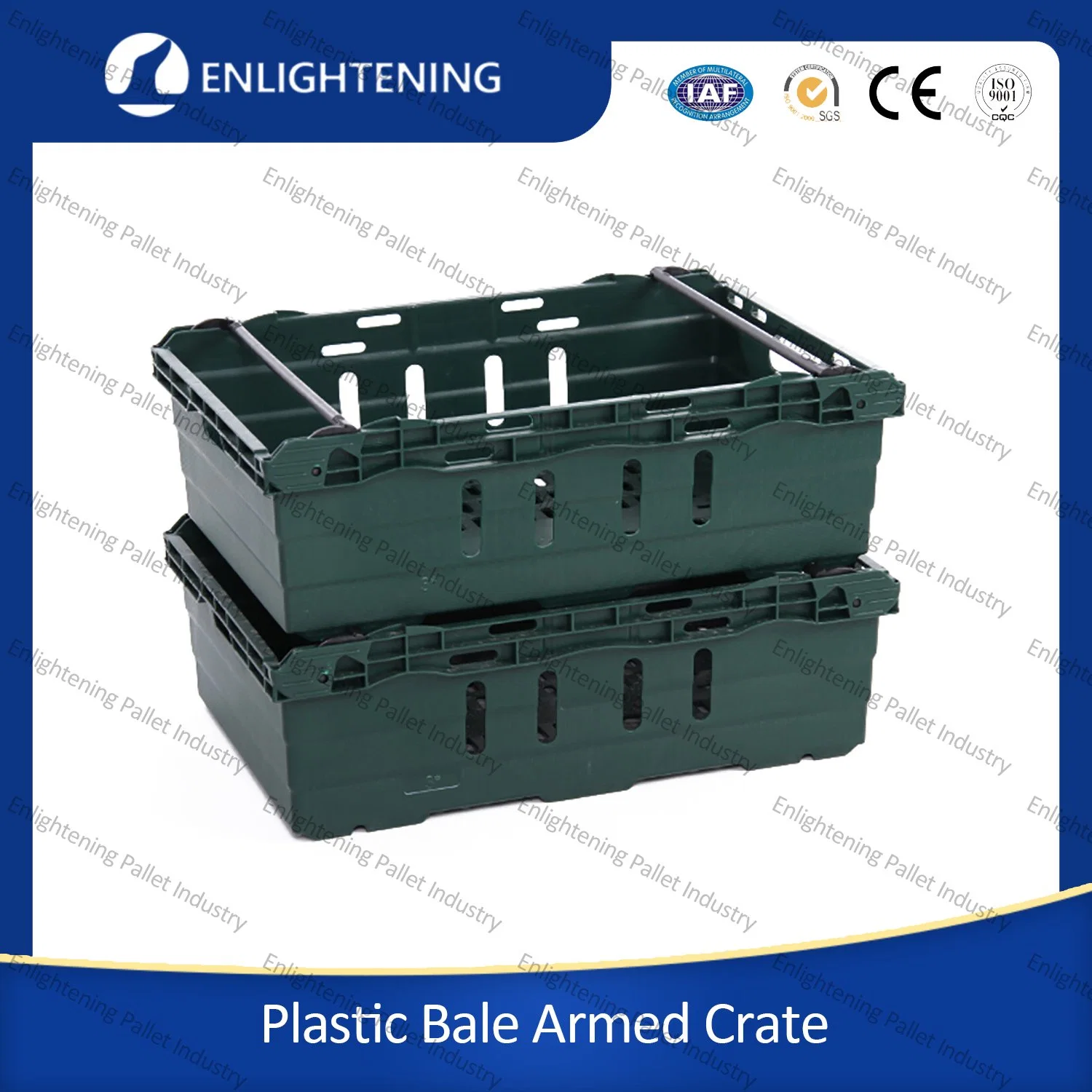 Heavy Duty PP Recycle Mesh Vegetable Fruit Picking Harvest Nestable Stackale Plastic Moving Bale Arm Crate Box for Agriculture