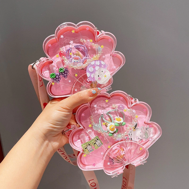 Children's Shell Backpack Jewelry Gift Box Cartoon Necklace Ring Hair Clip Set