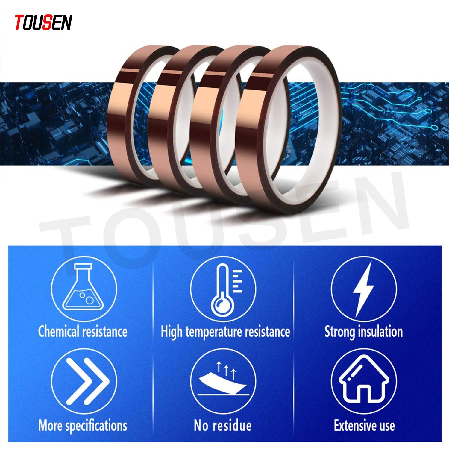 Tousen Polyimide Tape Heat Resistant Tape Thermal Tape for Masking Protection Good Endurance Die-Cuting Customized