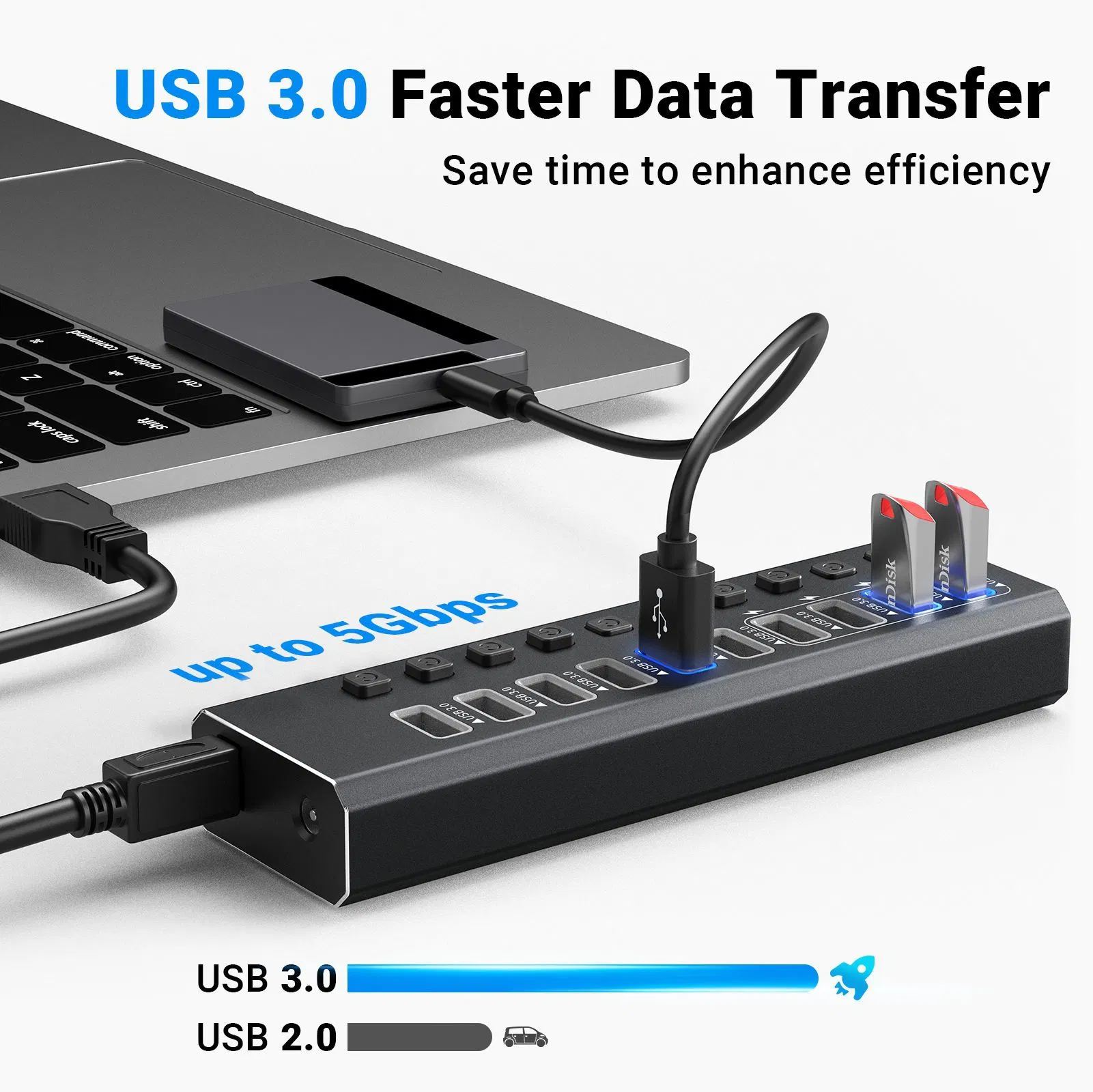 USB3.0 Docking Hub Multifunctional 10 in 1 Splitter Independent Switch Large Current