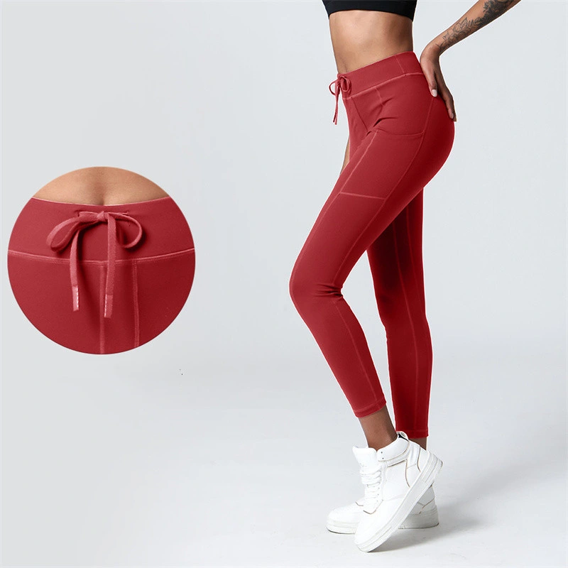 Sy-Y204 New Lace-up Pocket Yoga Pant High-Waist Hip-Lifting Joggers Gym Fitness Tight Nine-Point Sports Pants for Women Wear