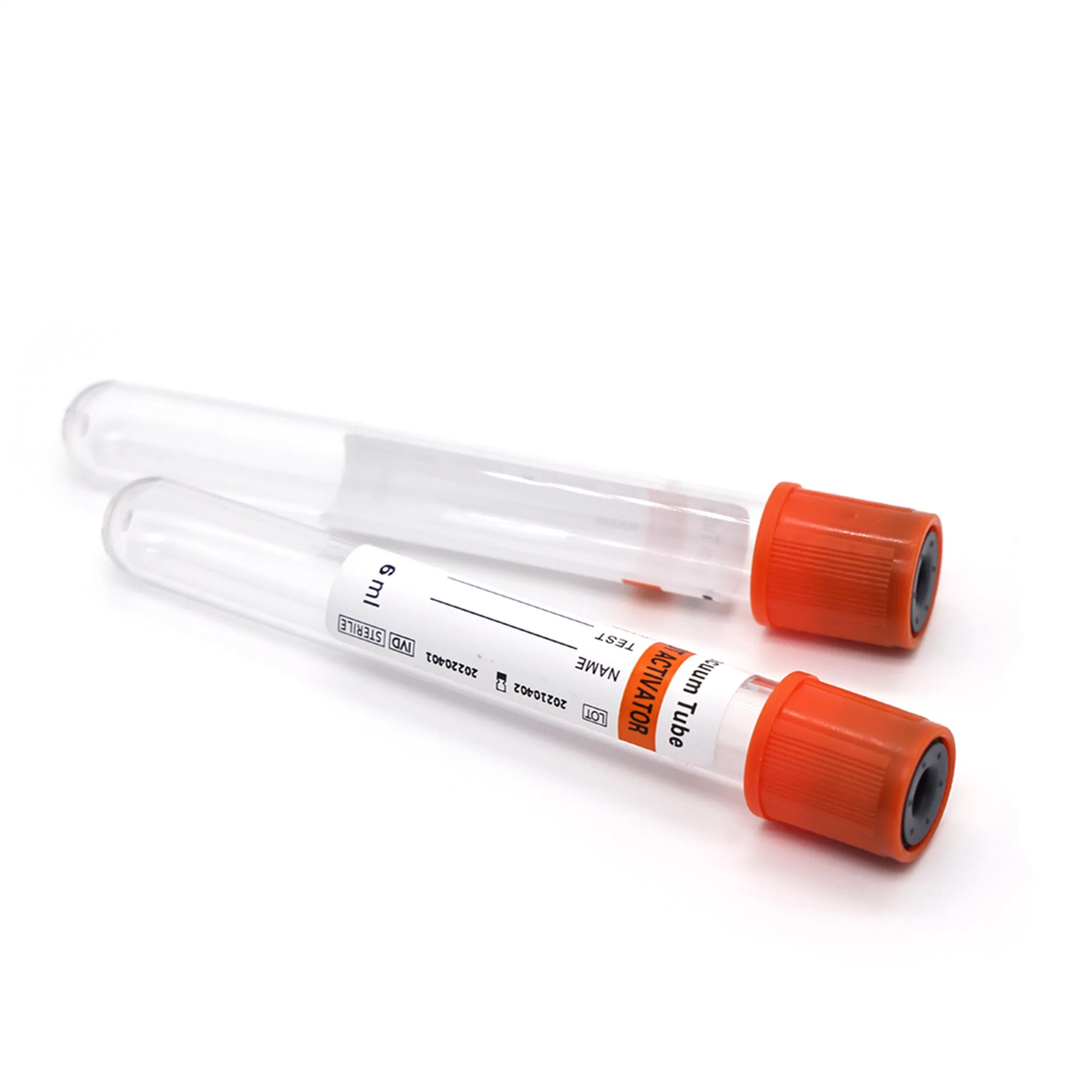 Tube de prélèvement sanguin à capuchon orange avec activateur de coagulation au citrate de sodium pour la collecte de sang.