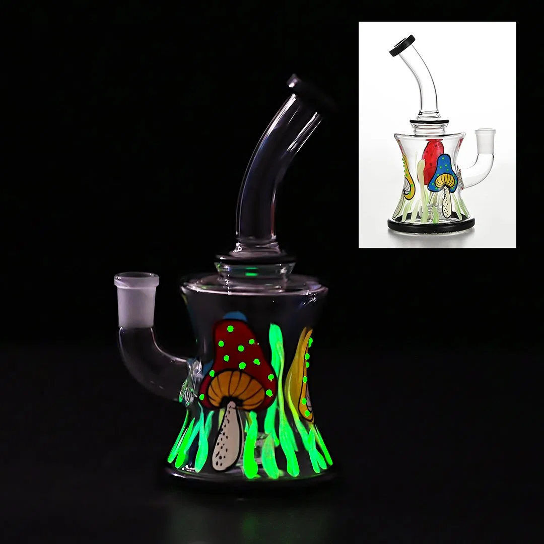 Alta Borosilicato al por mayor Colorful Mushroom Print Glow-in-the-Dark Glass Return Oil Quemador tubo de vidrio tubo de humo