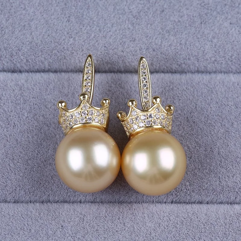 10-11mm AAA Grade Natural Golden Color South Sea Pearl Stud Drop Earrings for Women Gift