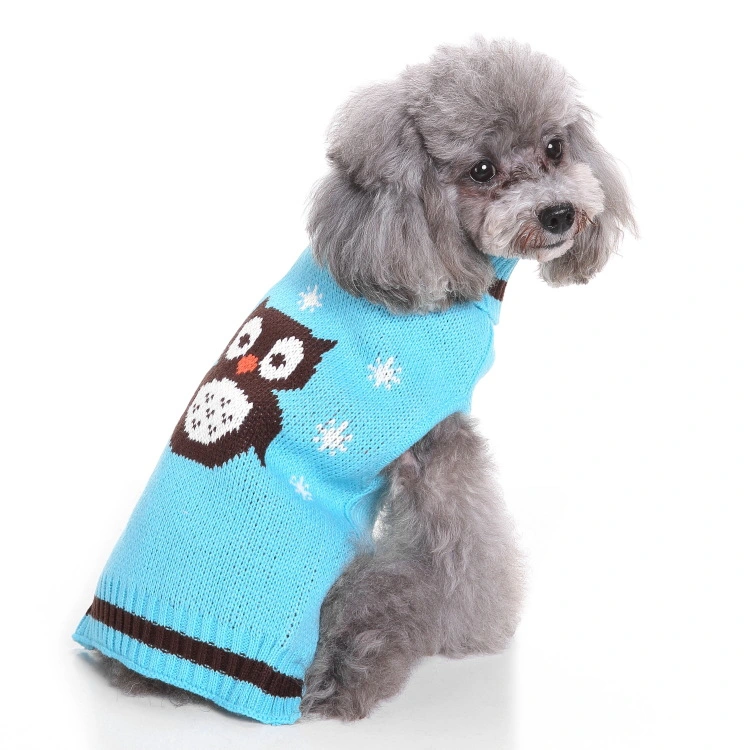 Búho de dibujos animados Navidad perro mascota suéter de punto de invierno ropa de abrigo