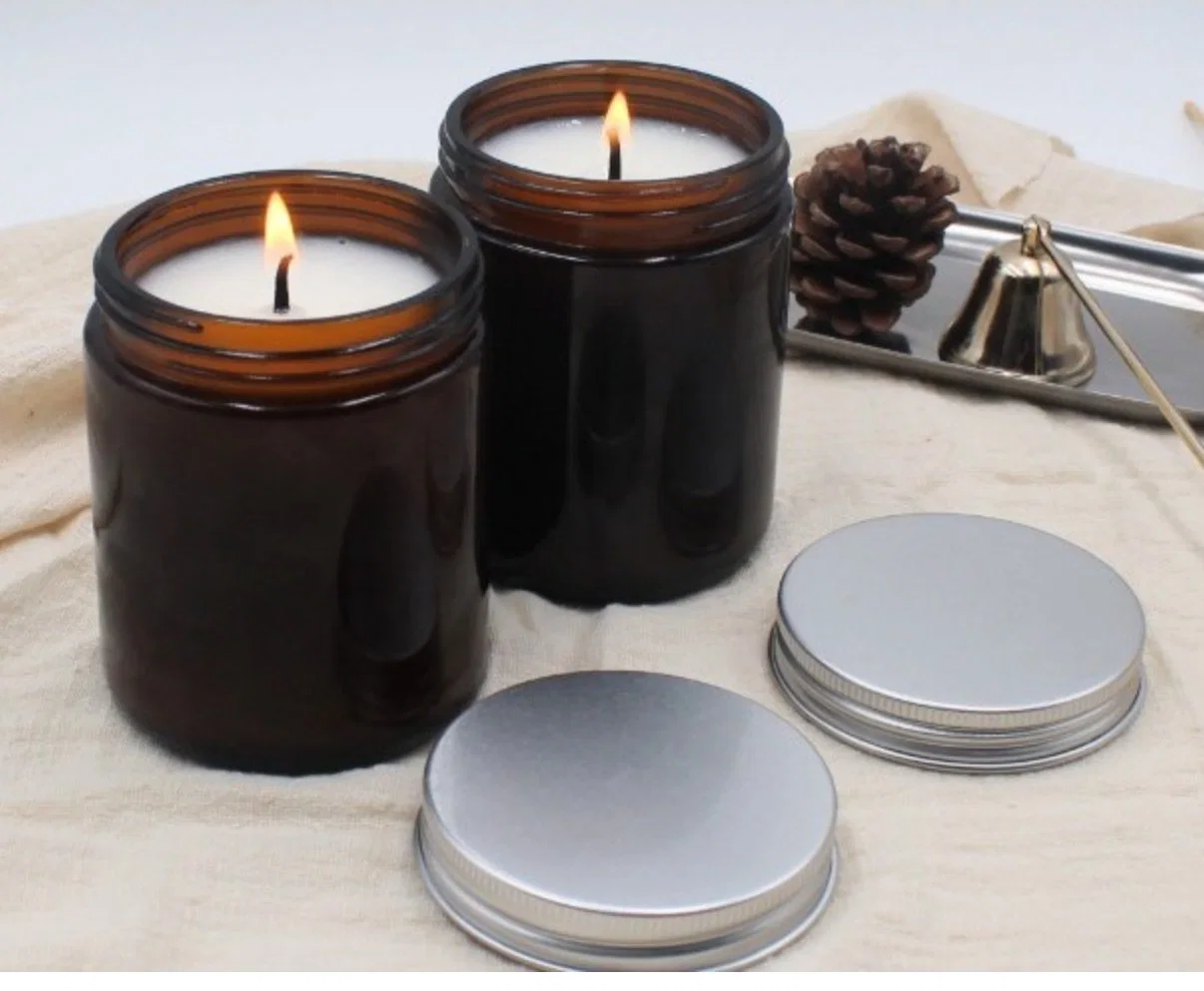 Jarro de vidrio ámbar Cera de soja vaso de almacenamiento Jar Candle Holder Jarras de vela de Navidad