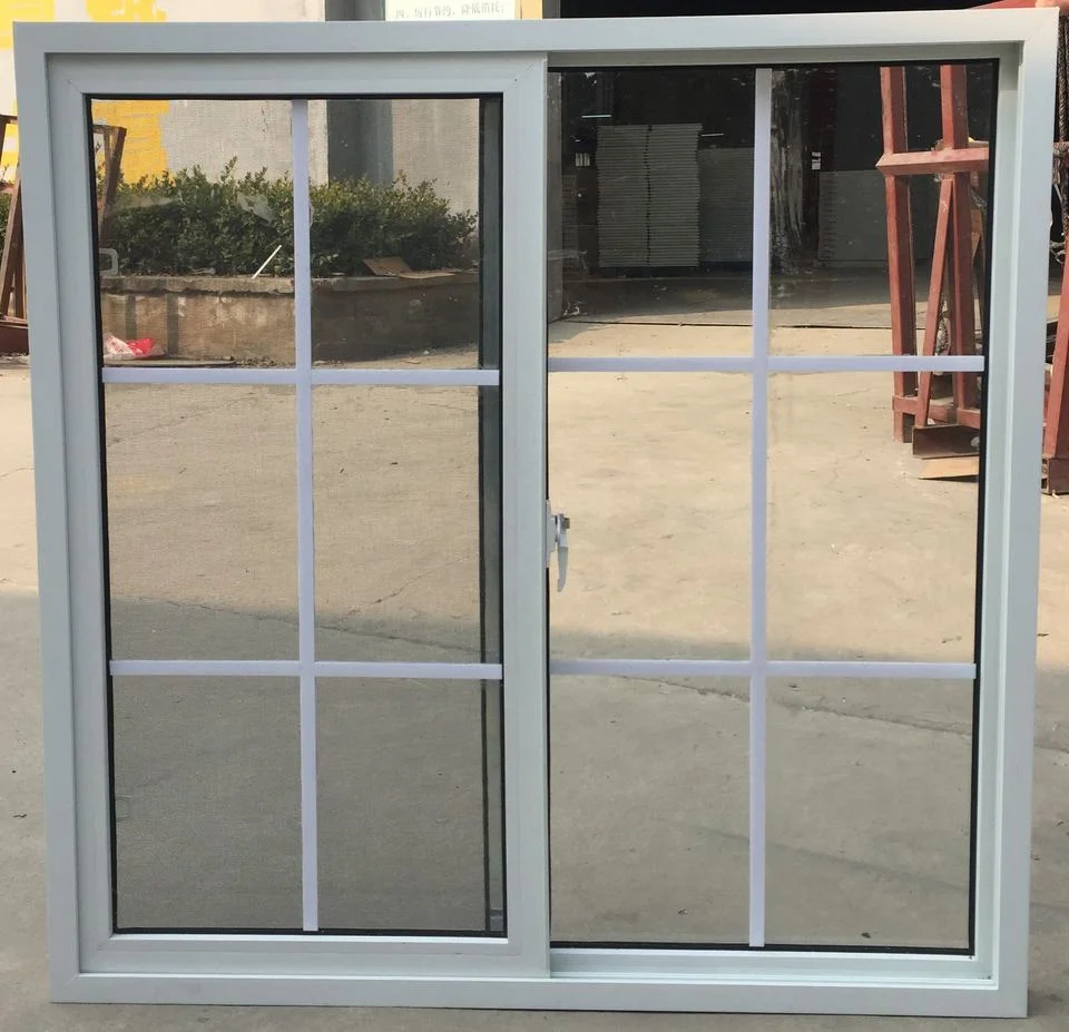 Kundenspezifisches PVC Doppelverglaste Rutsche mit Grill-Design zum Verkauf Glasschiebefenster