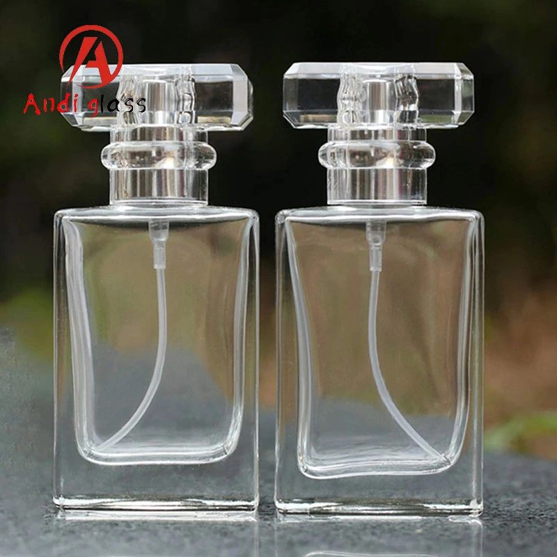 50ml Glass Perfume Bottle Empty Portable Perfume Atomizer Transparent Square Cologne Atomizer with Spray Applicator for Travel