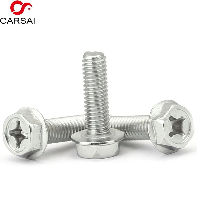 304 Stainless Steel Cross Flange Screws Concave Outer Hexagon Flange Face Non-Slip with Pad/Tooth Bolt M4m5m6