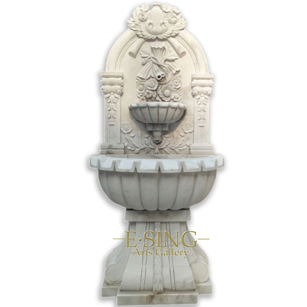 Hand Carved Natural Marble Classcial Garden Wall Fountain with Detail Carvings