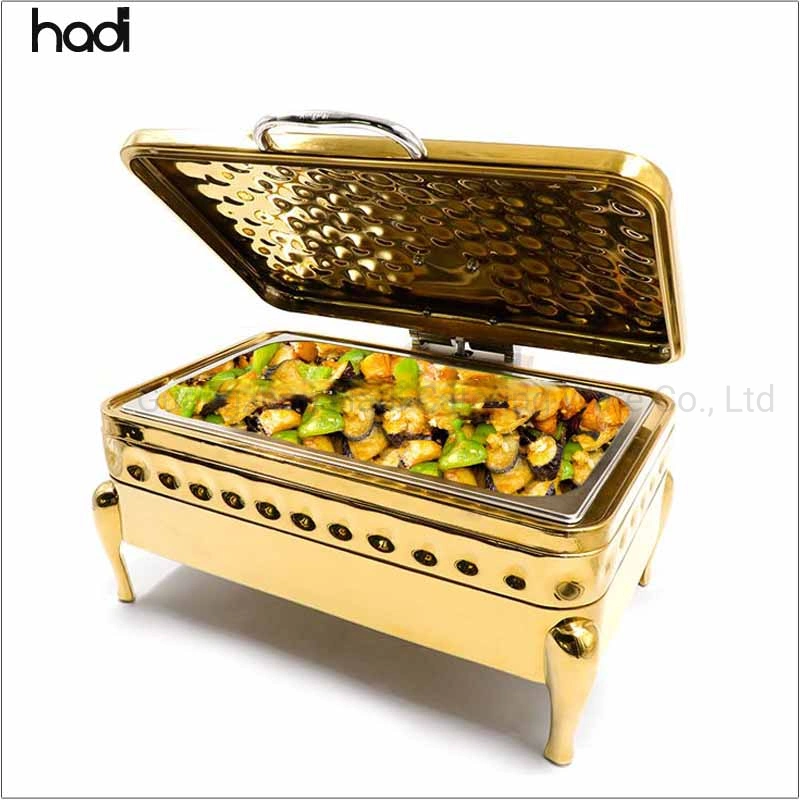 Catering Supplies Commercial 304 Stainless Steel Modern 6L Square Gold Hammered Luxury Chafing Dish Hotel Chafer Buffet Food Warmer for Buffet Hotel