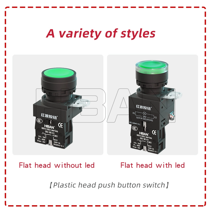 22mm One Normally Open Red Plastic IP65 Waterproof Push Start Buttons for Machinery Equipment