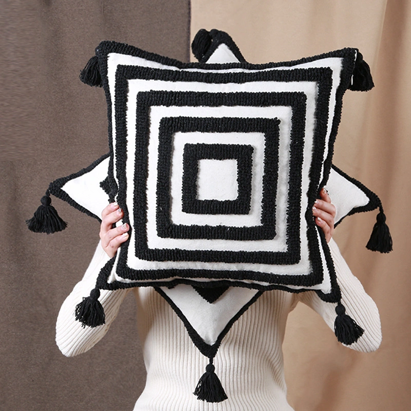Black White Cushion Cover 45X45cm/30X50cm Pillow Cover Tufted Geometric for Netural Home Decoration Living Room Bedroom Chair