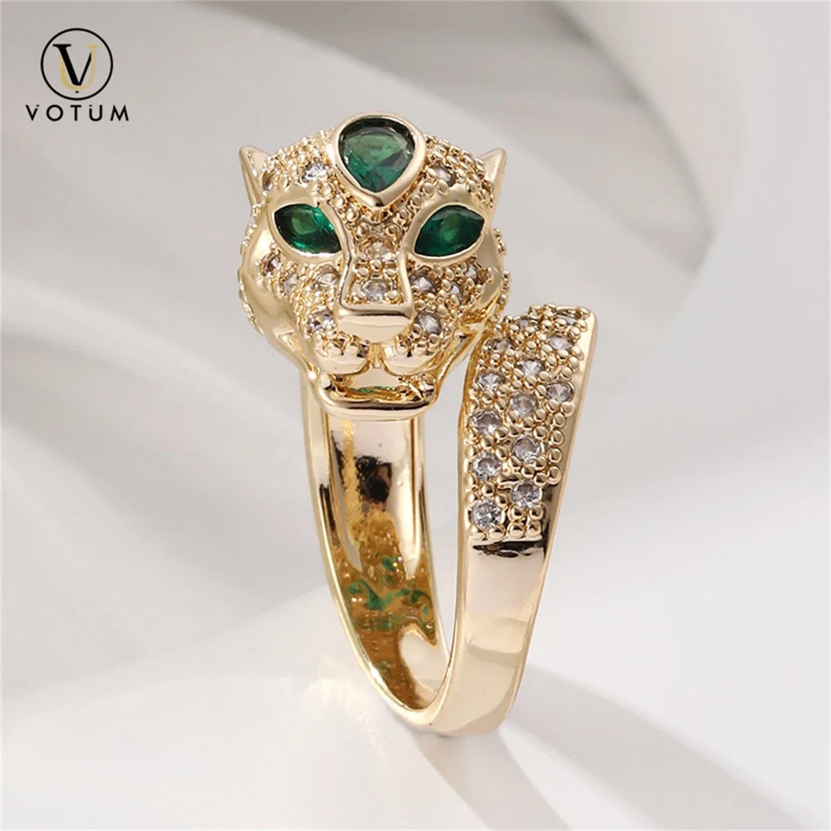 Votum Factory Customize Women 925 Silver Leopard Tsavorite Crystal Ring Jewelry with Gold Plated