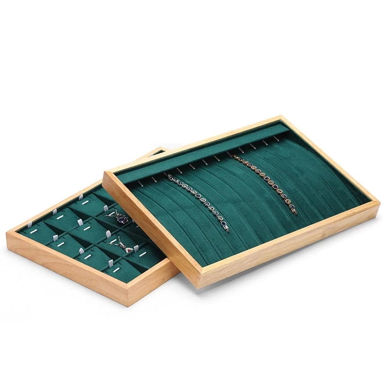 Wholesale/Supplier New Green Velvet Necklace Rings Box Bracelet Pendant Jewelry Earring Storage Jewellery Display Tray