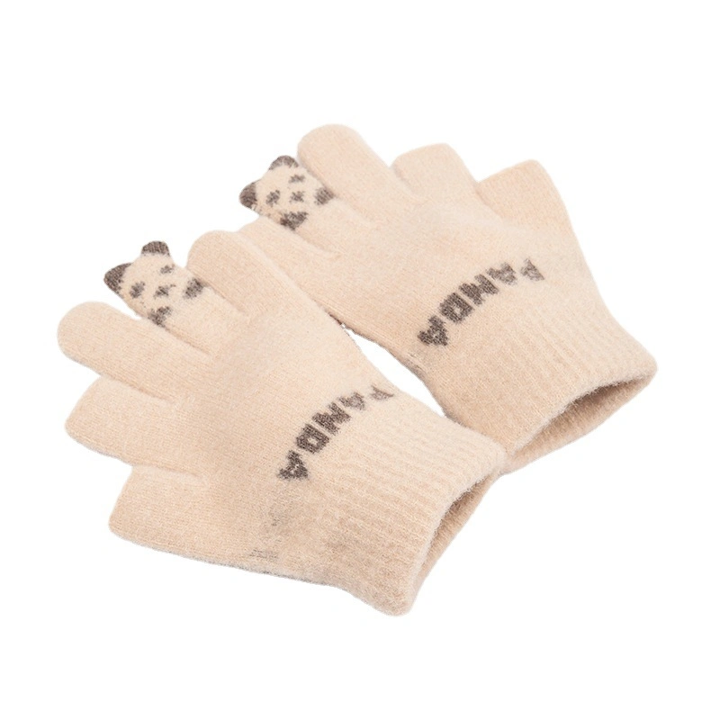 Warm New Fingerless Female Winter Children&prime; S Cute Cartoon Velvet Writing Gloves