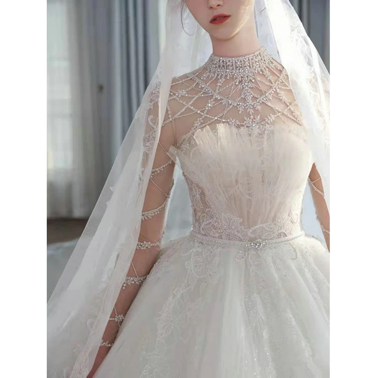 New Sexy Long-Sleeved Wedding Dress Bridal Wedding Dress Lace Big Tail