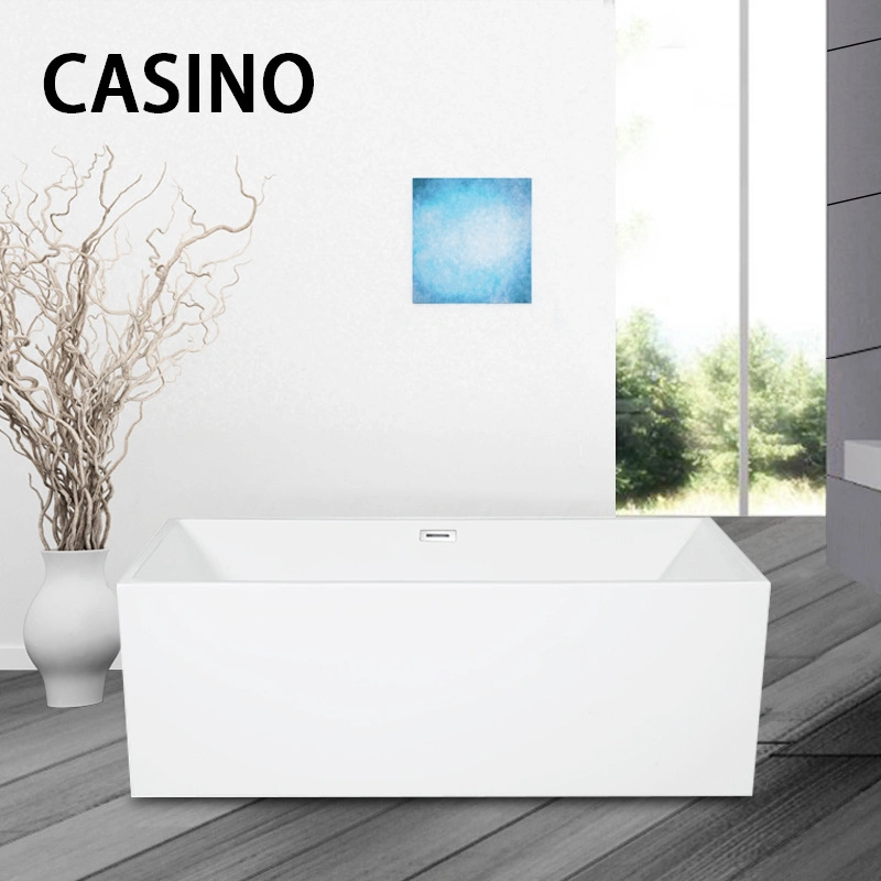 Square Design Baths Tubs Freestanding White Acrylic Bathtub with Drain Stading Bath Mixer