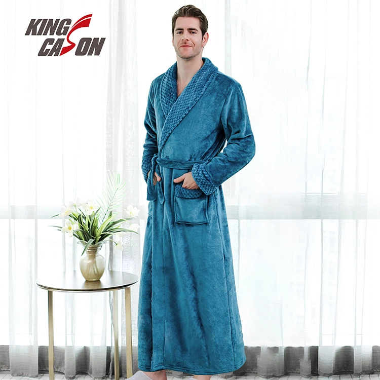 Kingcason Luxury Fashion Plain 100% Polyester Flannel Fleece Pajama Robe for Adult