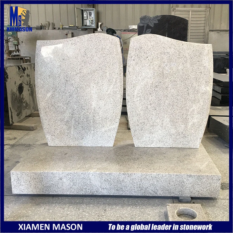 Simple Design China White Natural Granite Double Tombstone