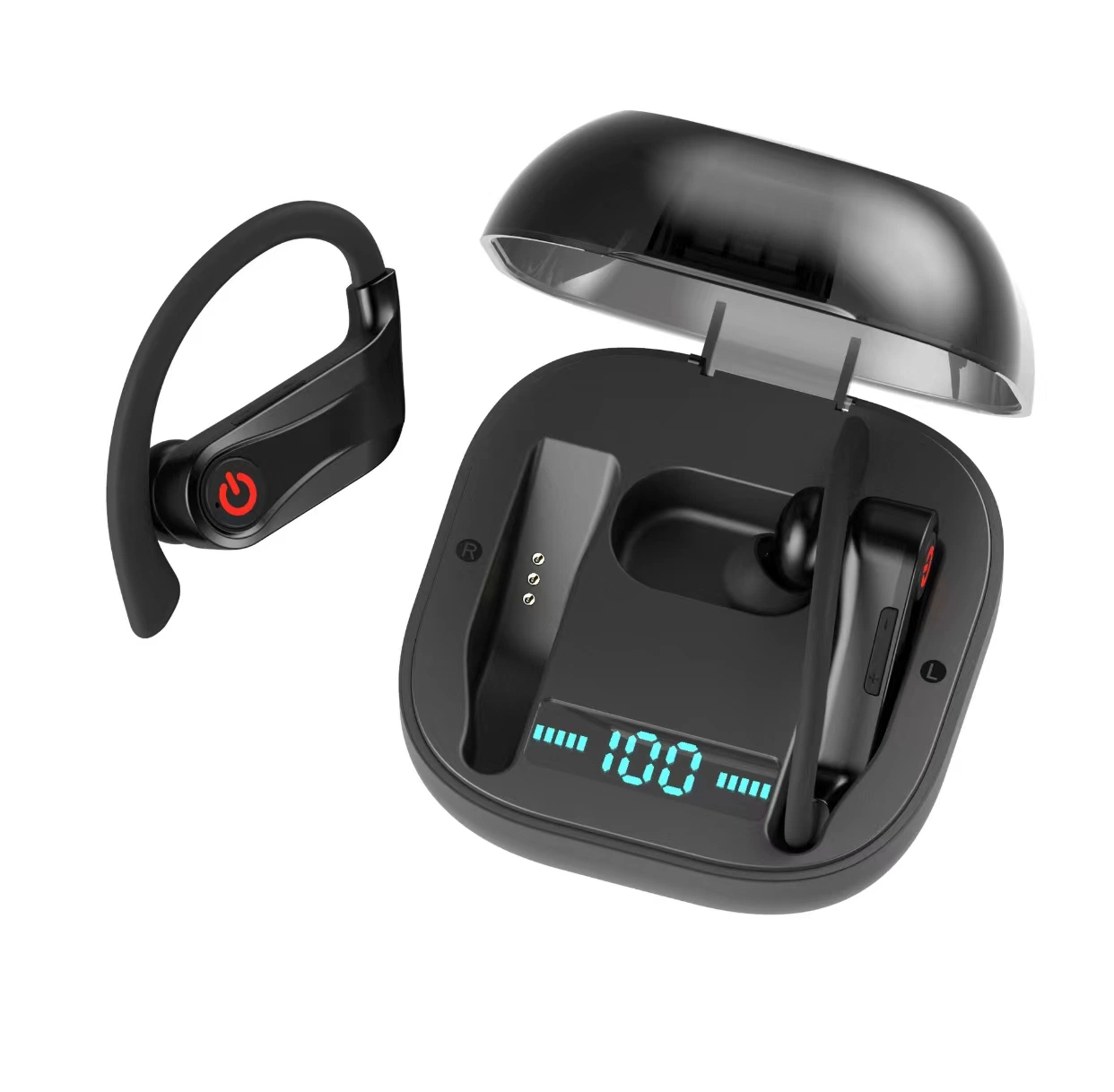 Suppression du bruit de TWS Tour d'oreille noir jeu musical des écouteurs Bluetooth avec affichage d'alimentation