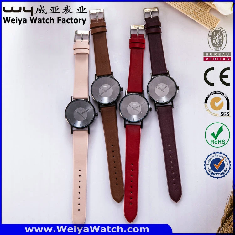 Casual Custom Service Leather Strap Quartz Ladies Wrist Watch (Wy-105A)