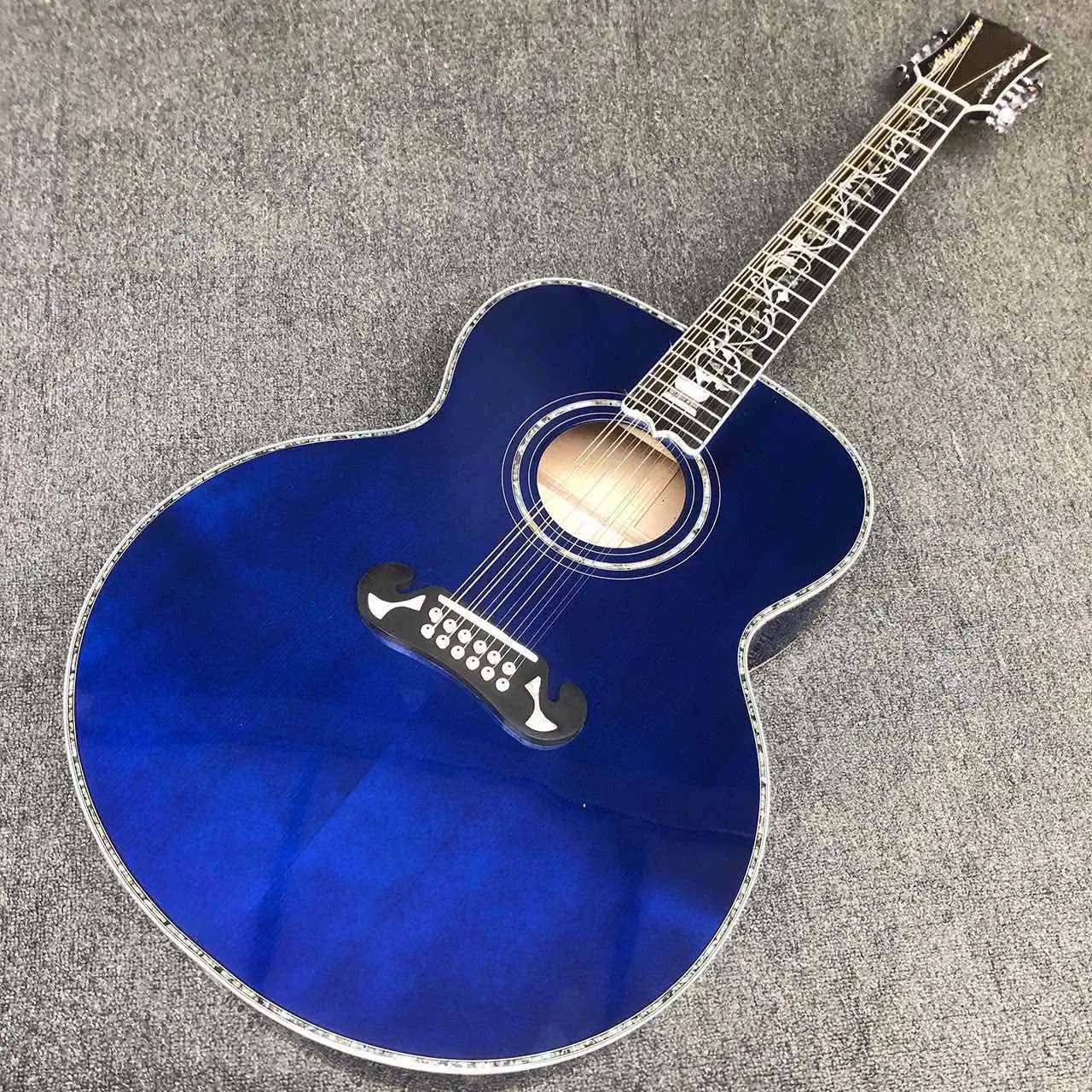 Custom 43 Inch 12 Strings Sj200 Jumbo Abalone Binding Acoustic Guitar in Blue Color