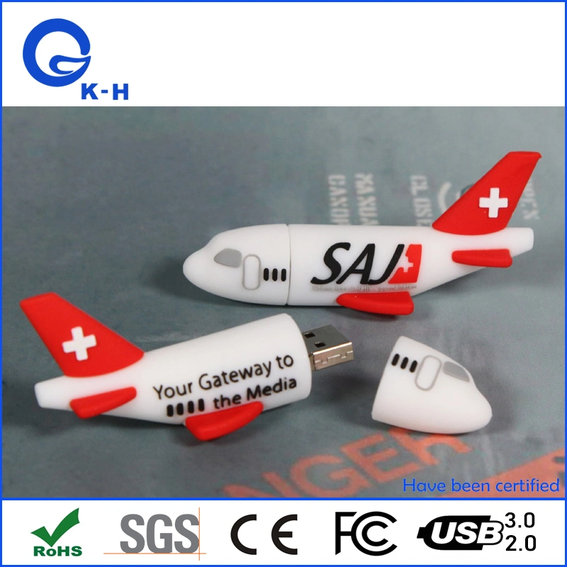 Promotionnel Personnalisé PVC Avion Forme USB 3.0 Clé USB Mémoire 8Go 16Go