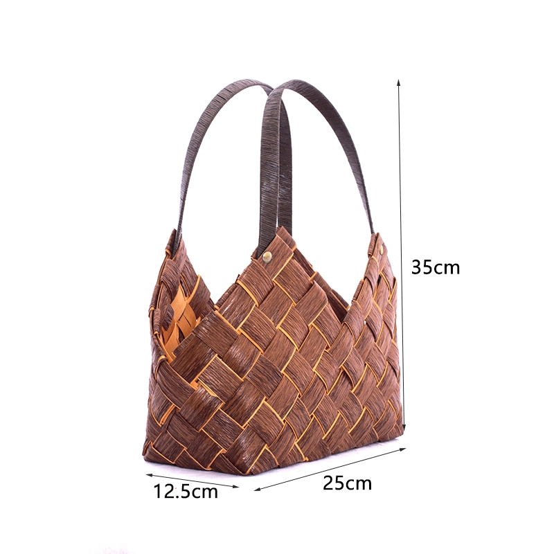 New Design Leisure Bag Wood Chip Woven Basket Handbag for Decorative Gift