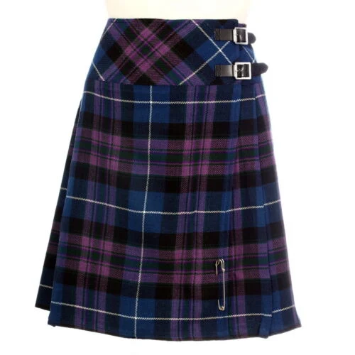 Les femmes de la longueur genou Kilt côté motif de vérification de la jupe en cuir de boucles