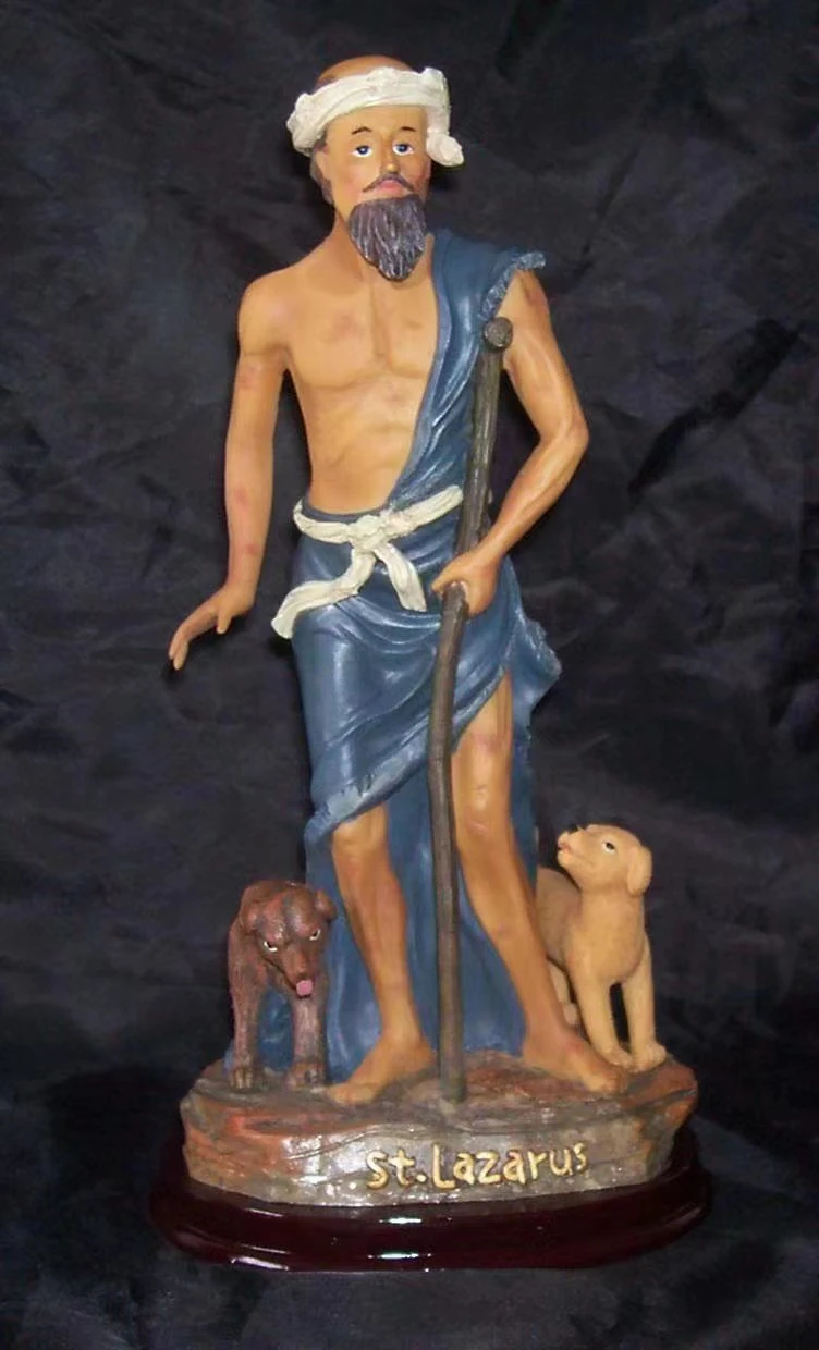 OEM Fabrik Customized religiöse Statue Polyresin Religiöse Handwerk San Lazaro Polyresin Religiöse Artikel St. Lazarus Statue Hersteller in China