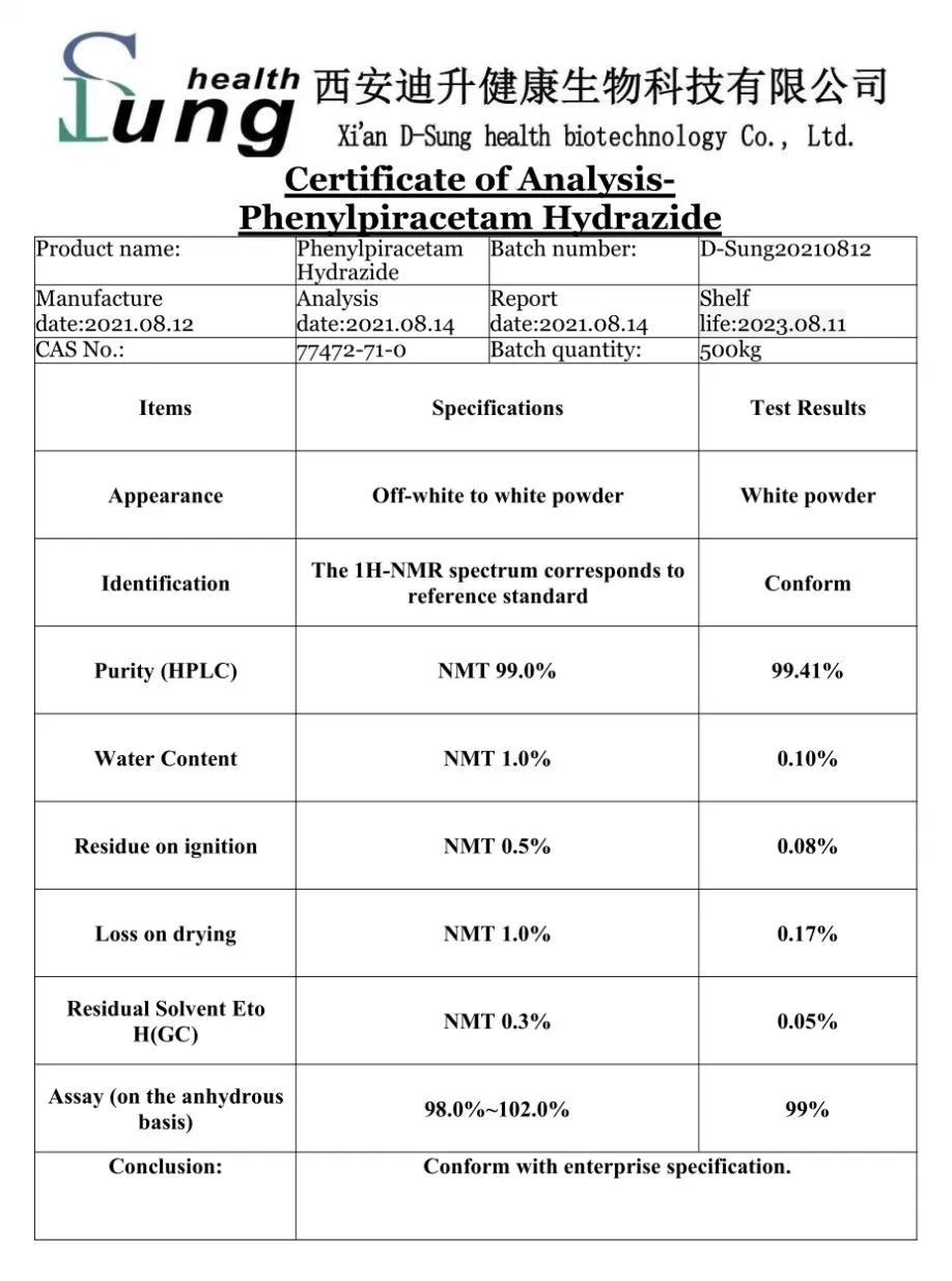 Nootropics CAS 77472-71-0 Phenylpiracetam Hidrazida maleica matérias-primas Phenylpiracetam Hidrazida maleica Pó Phenylpiracetam Pureza Hidrazida maleica