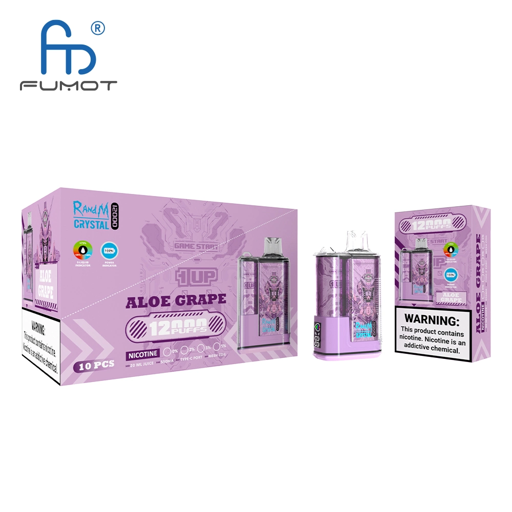 Fumot Nouveau Crsystal 12000 puffs Vape Box huile et batterie Indicateur 12K bouffée