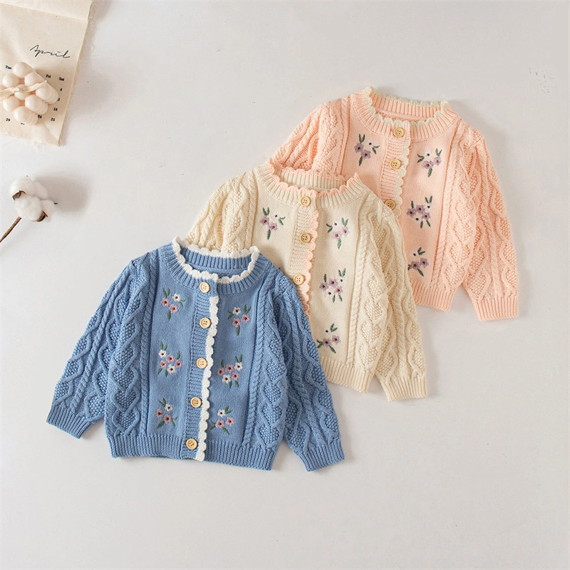 Autumn Sweet Knitting Outerwear Clothing Girl Baby Cute Embroidered Cardigan Sweater