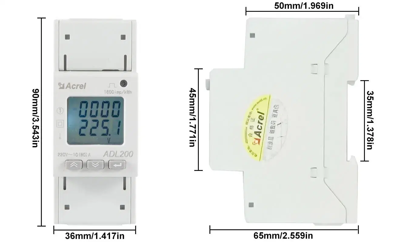 Acrel DIN-Schienenmontage 10 (80) A einphasige Elektrizität Leistungsmesser AC Digital kWh Multifunktions-Energiemessgerät mit RS485 Adl200