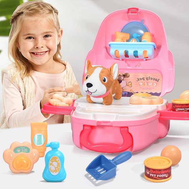 Whoesale Juguetes 2 In1 Pet Care Backpack Toy with Faucet 23PCS Kids Role Play Toys Girls Gift Cute Pretend Play Toys Children Pet Cat