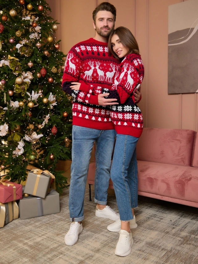 2023 Pareja Unisex suéter tejido Jacquard de Navidad Navidad suéter Elk Jersey Puente Sweater con cuello redondo para los adultos