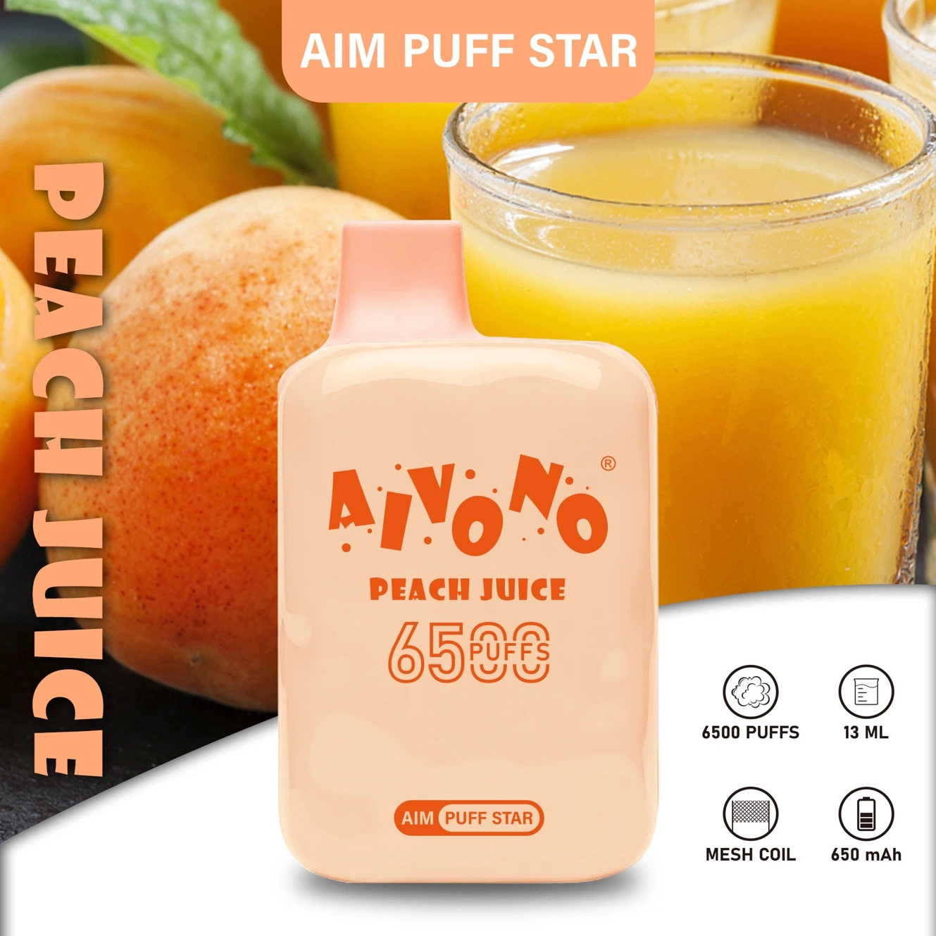 2023 New Product Aivono Aim Puff Star 6500 Puffs 13ml E-Juice Prefilled Mini Vape Pen 400 mAh Battery Rechargeable Ecigarette