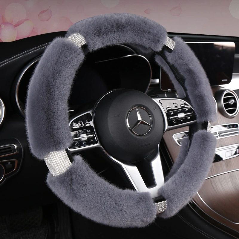 Luxury Style Faux Animal Fleece with Diamond Steering Wheel Cover