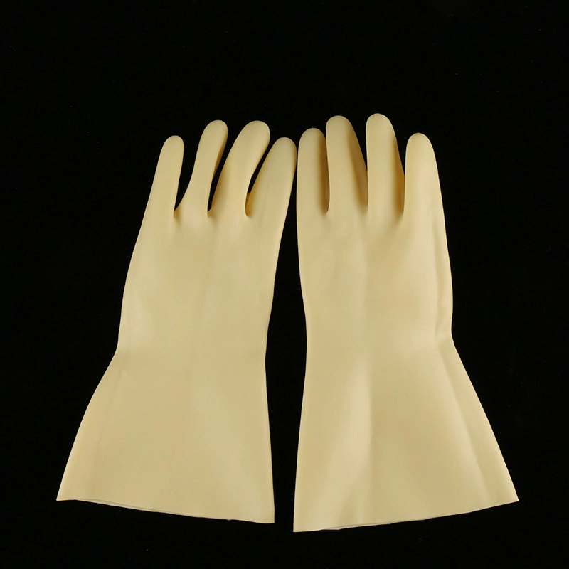 High Quality 30cm Rubber Gloves Beige Color Industrial Gloves
